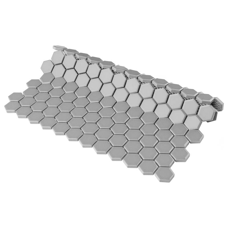 Merola Tile Metro 1" Hex Glossy Light Grey 10-1/4" x 11-7/8" Porcelain Floor and Wall Tile