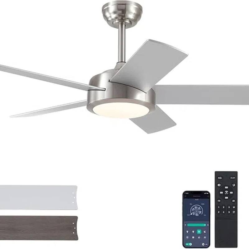 46 Inches Downrod Ceiling Fan with Light and Remote,Quiet DC Motor,Reversible Blades - 46 Inches
