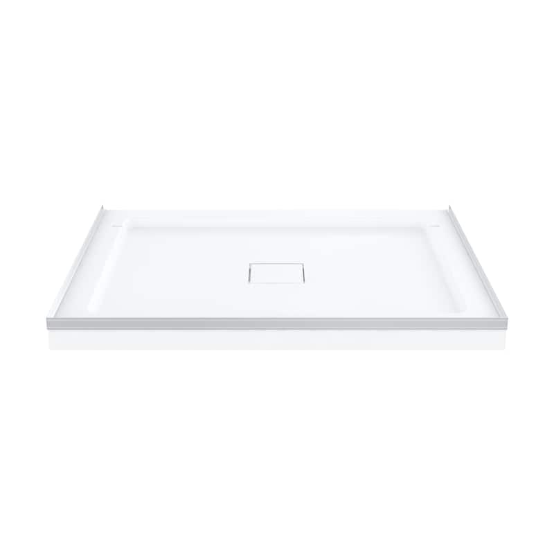 Marquette 42" X 34" Single Or Double-Threshold Shower Pan Base With Center Drain And Removable Flange In Glossy White - 42 x 34
