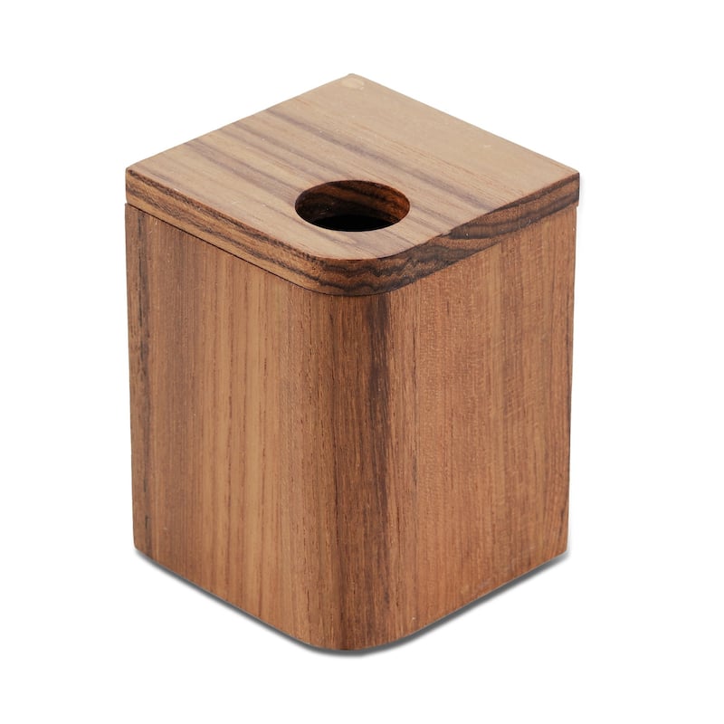 Designer Genuine Teak Cotton Box - 4.25" X 3" X 3"