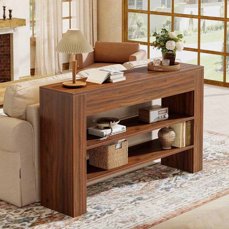 53.15-Inch 3-Tier Console Table with 2 Drawer