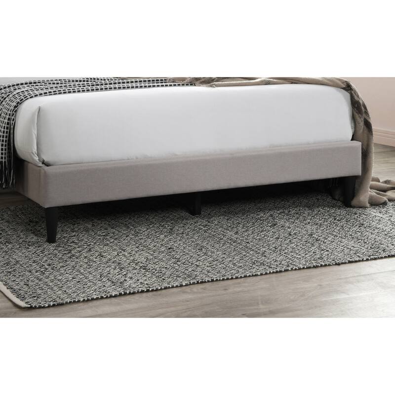 Queen Size Platform Bed with Diamond Tufted Headboard in Light Brown Burlap Fabric