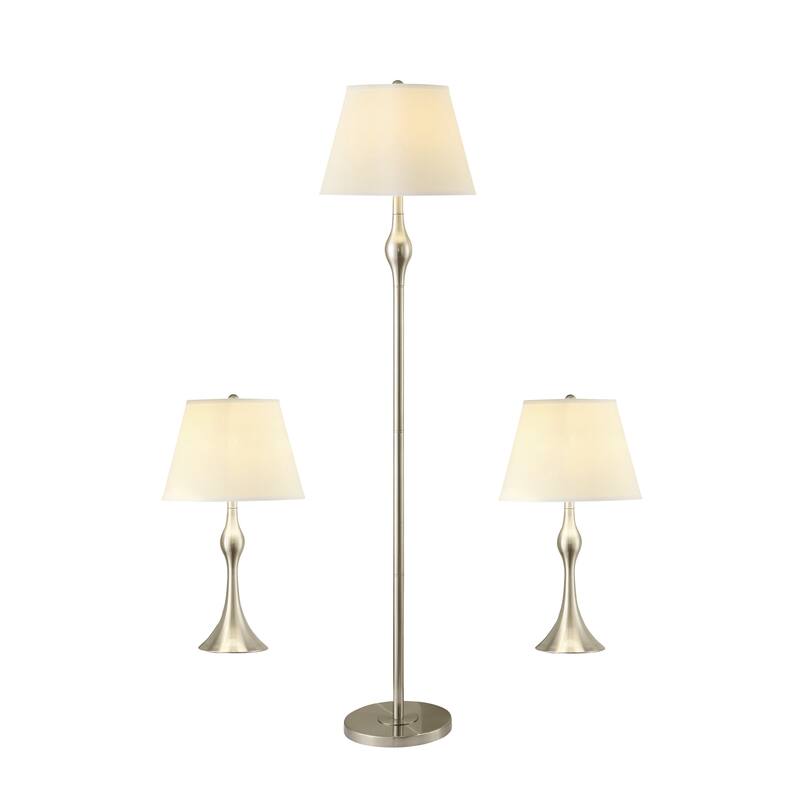 Broca Beige and Brushed Nickel 3-piece Lamp Set