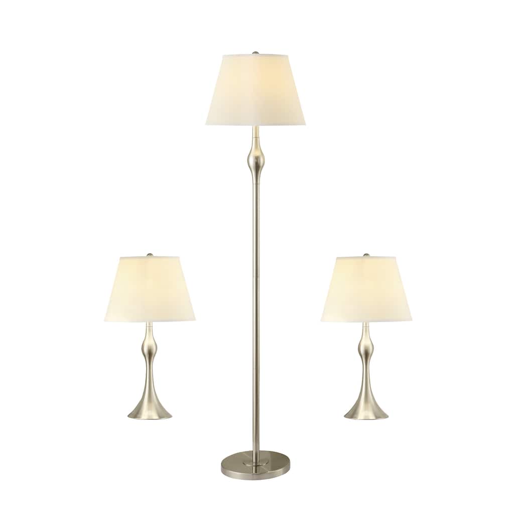 Broca Beige and Brushed Nickel 3-piece Lamp Set