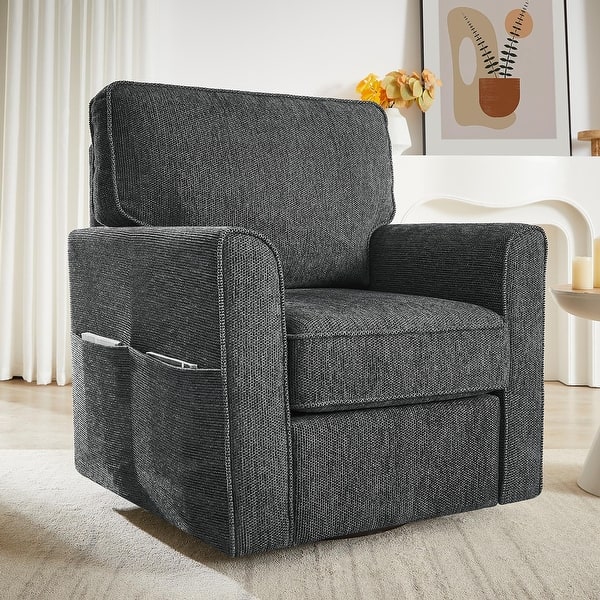 slide 2 of 22, 360-Degree Swivel Accent Chair w/Storage Pockets，Chenille Upholstery Barrel Accent Chair Grey