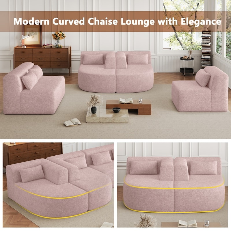144" Upholstered Sofa Free-combined Sofa with Two Chaise Lounge and Five Back Pillows