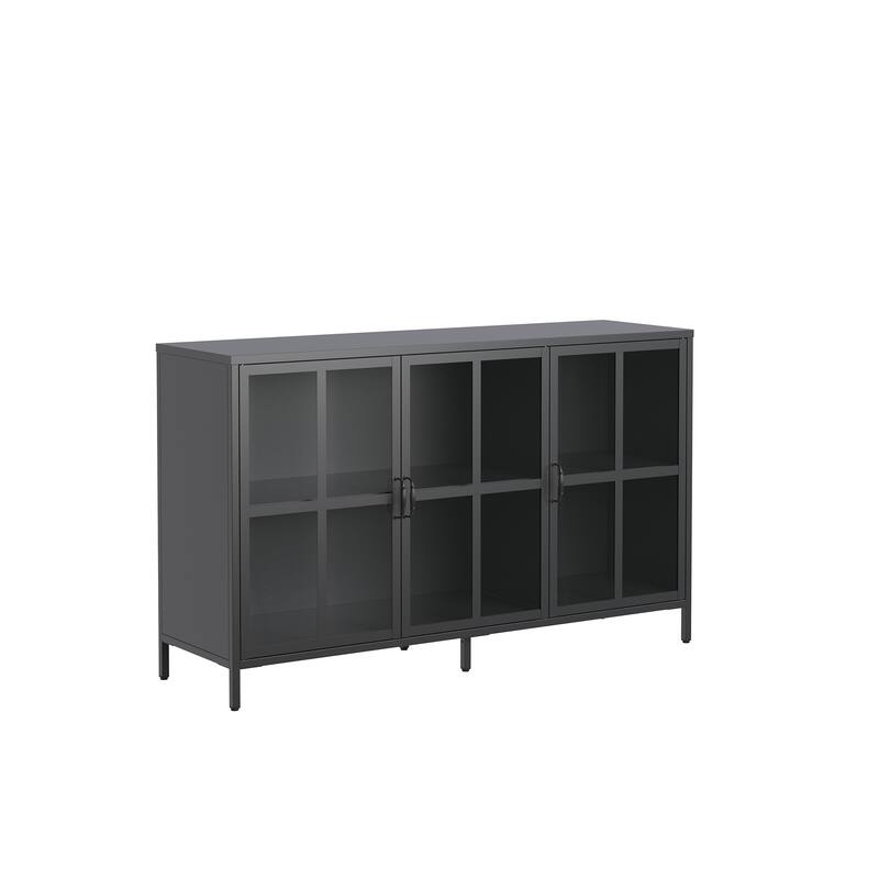Berlinde 33.52-inch Black Three Door Metal Sideboard with Clear Doors - 55.2