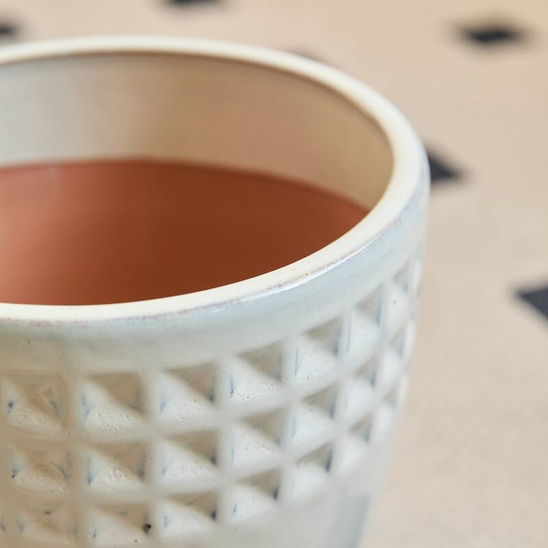 Set of 3 Ceramic Planters Diamond Pattern Plants for Succulents Herbs