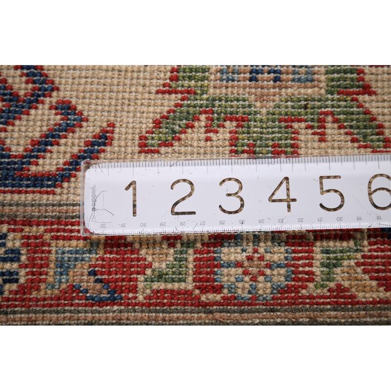 Geometric Red Kazak Area Rug Hand-Knotted Wool Carpet - 8'11" x 11'10"