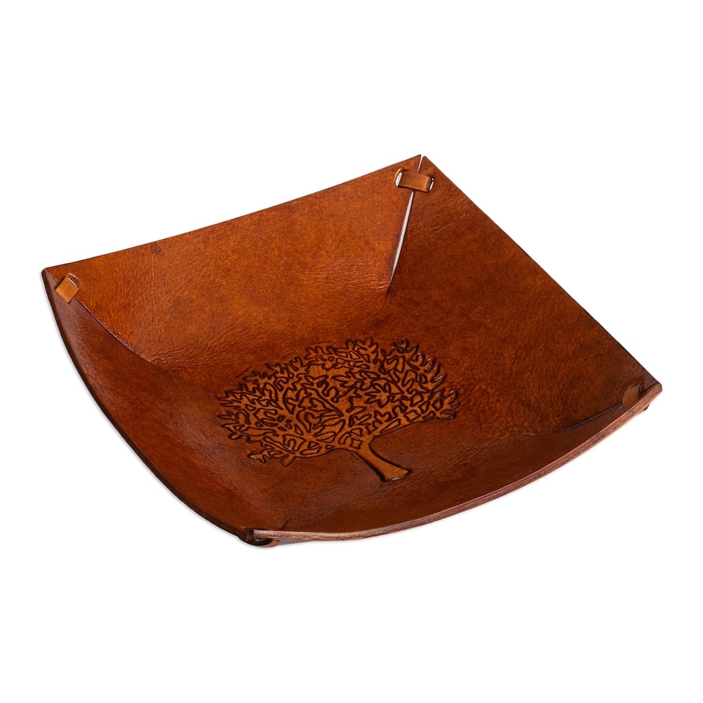 Novica Handmade Sienna Tree Tooled Leather Catchall