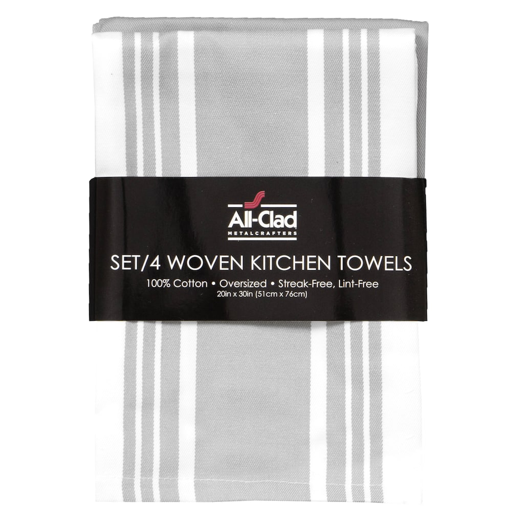 All-Clad 4pc Woven Bistro Kitchen Towel Set (1 center stripe, 1 solid herringbone, 1 windowpane plaid, 1 vertical pin stripe)