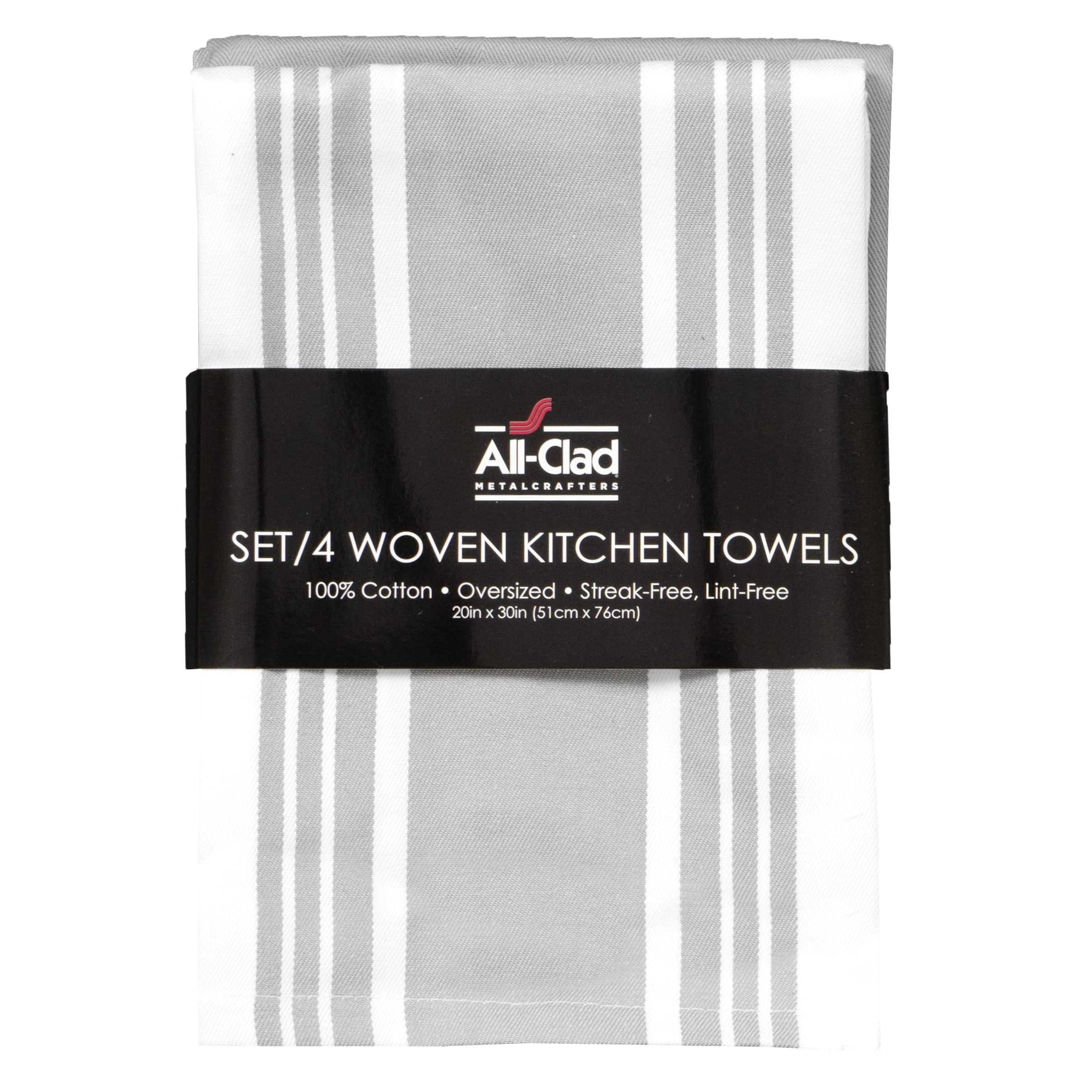 All-Clad 4pc Woven Bistro Kitchen Towel Set (1 center stripe, 1 solid herringbone, 1 windowpane plaid, 1 vertical pin stripe)