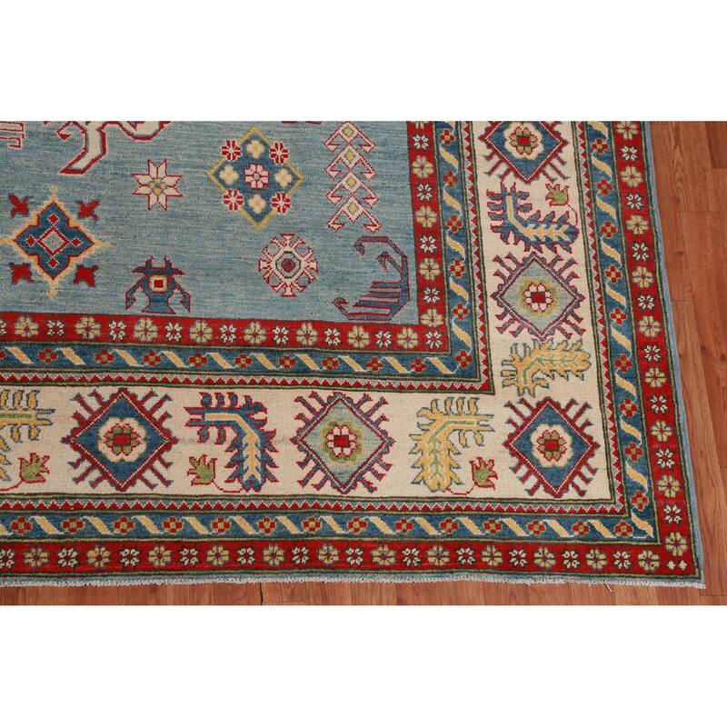 Hand Knotted Oriental 100% Wool Carpet Traditional Medallion Navy Blue & Blues Kazak Area Rug - 13' 7'' X 10' 1''