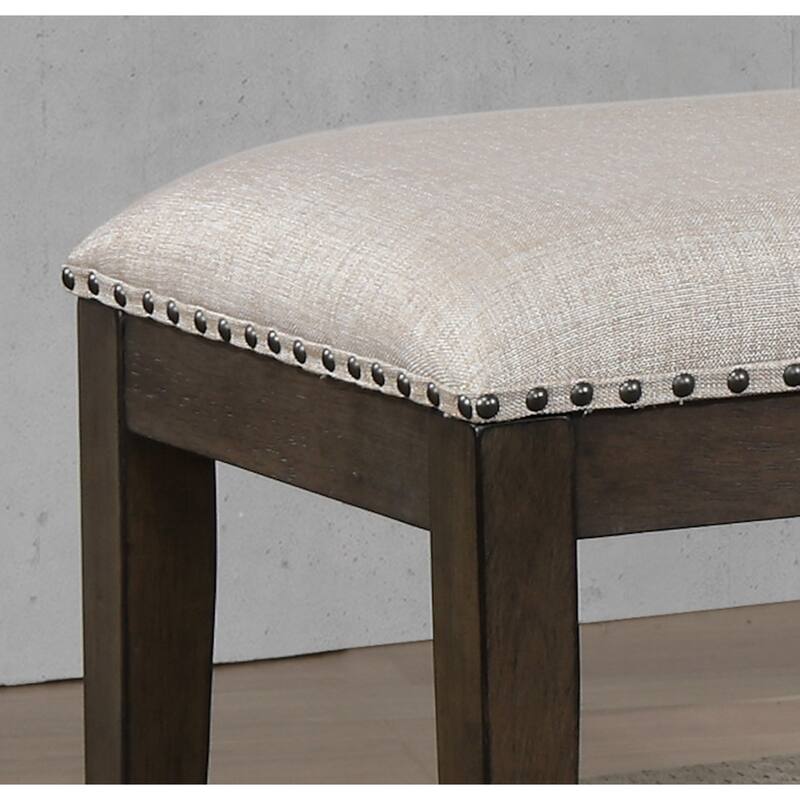 Nailhead Trim Dining Bench with Upholstered Seat - 50" - Tan and Brown