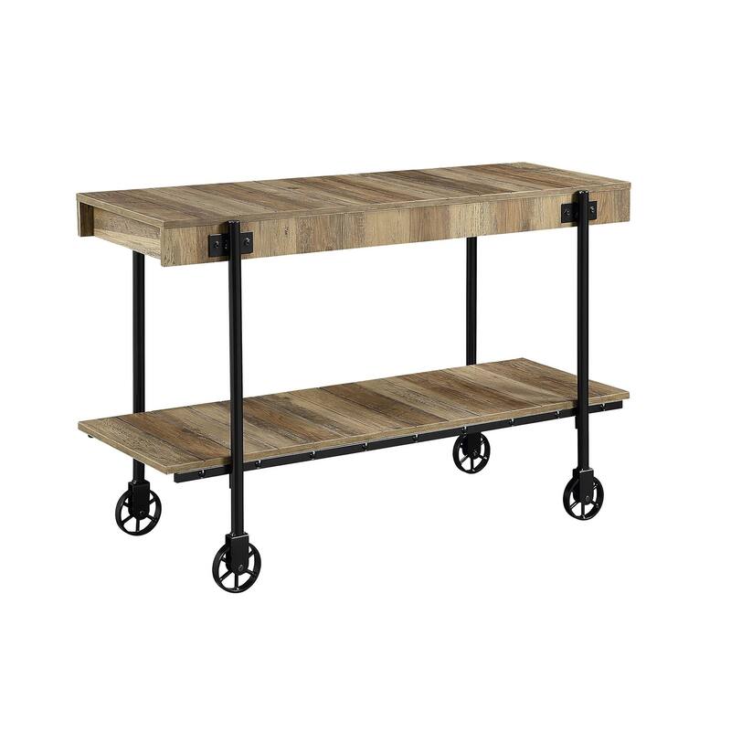 1pc Sofa Table Natural Tone Slat Design Console Table