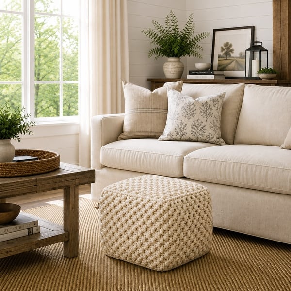 Casafield Square Pouf Ottoman, Dark Gray - 18.5