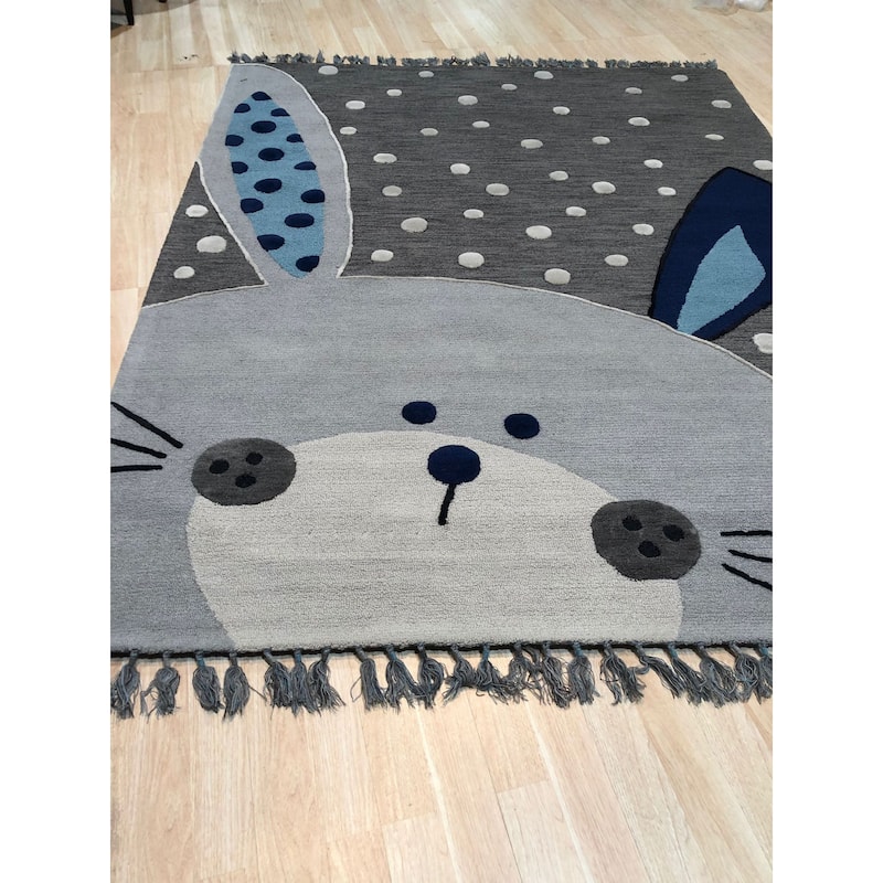 Home Decor EORC Hand-Tufted Wool Children's Rug, Gray Soft & Durable Area Rug for Adding Comfort and Playful Charm to Kids'
