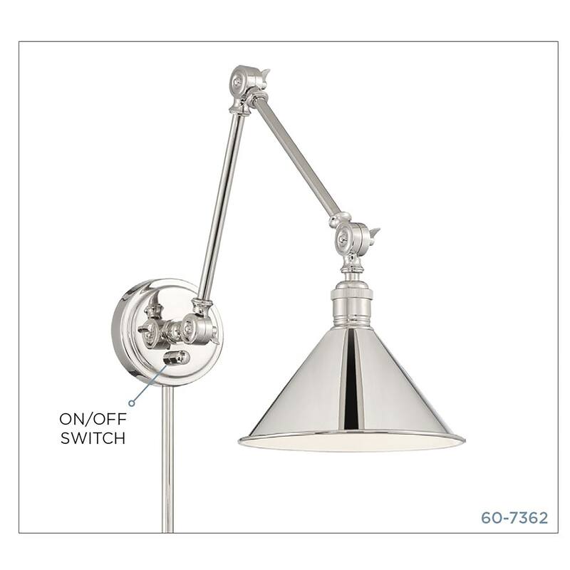 Delancey Swing Arm Lamp Polished Nickel with Switch