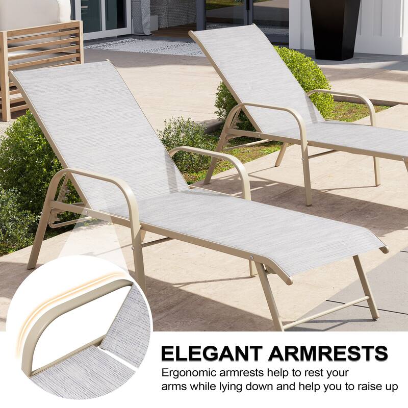 Crestlive Products Outdoor Aluminum Chaise Lounge Chair with Adjustable Backrest