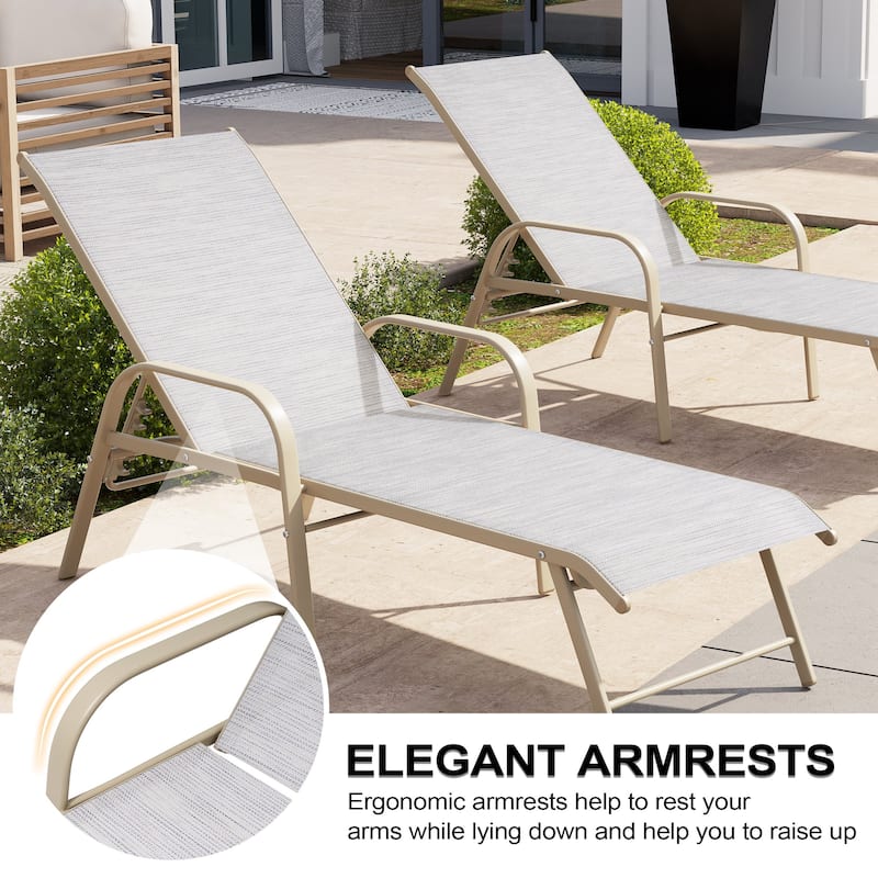 Outdoor Patio Lounger Aluminum Adjustable Chaise Lounge Chairs with Arms (Set of 2/4) - See Picture