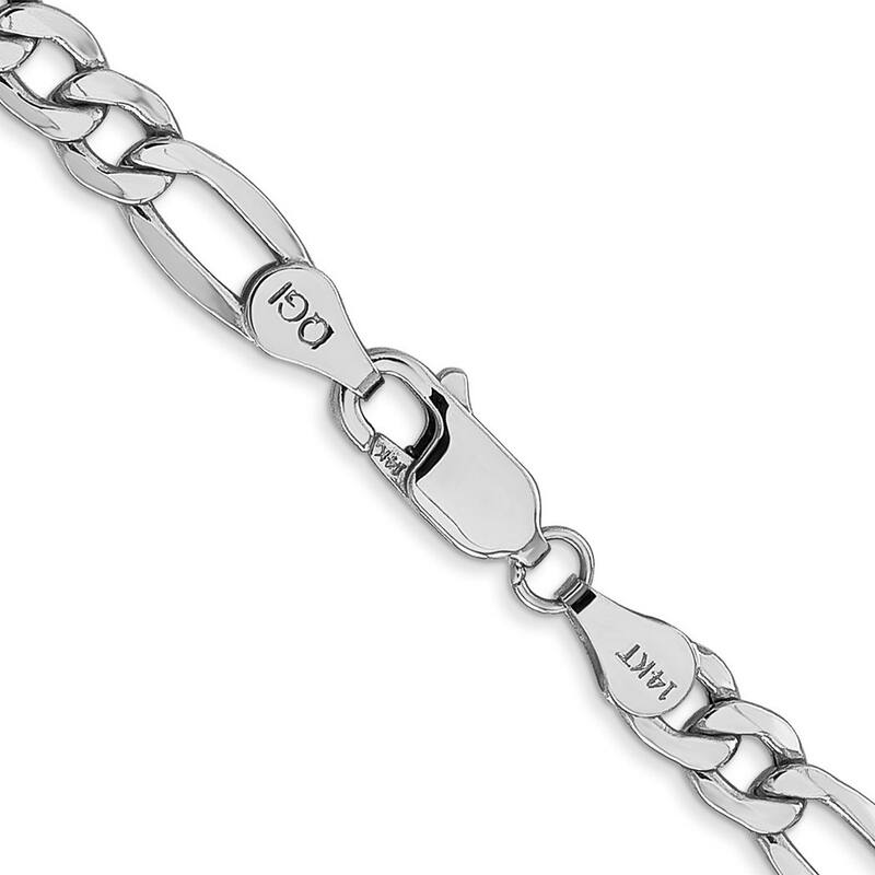 Curata 14k White Gold Hollow Polished Lobster Claw Closure 5.35mm Semi solid Figaro Chain Bracelet
