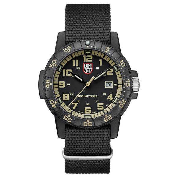 slide 1 of 3, Luminox Men's Leatherback Sea Turtle Black/ Green Accents Black Webbing Strap Watch