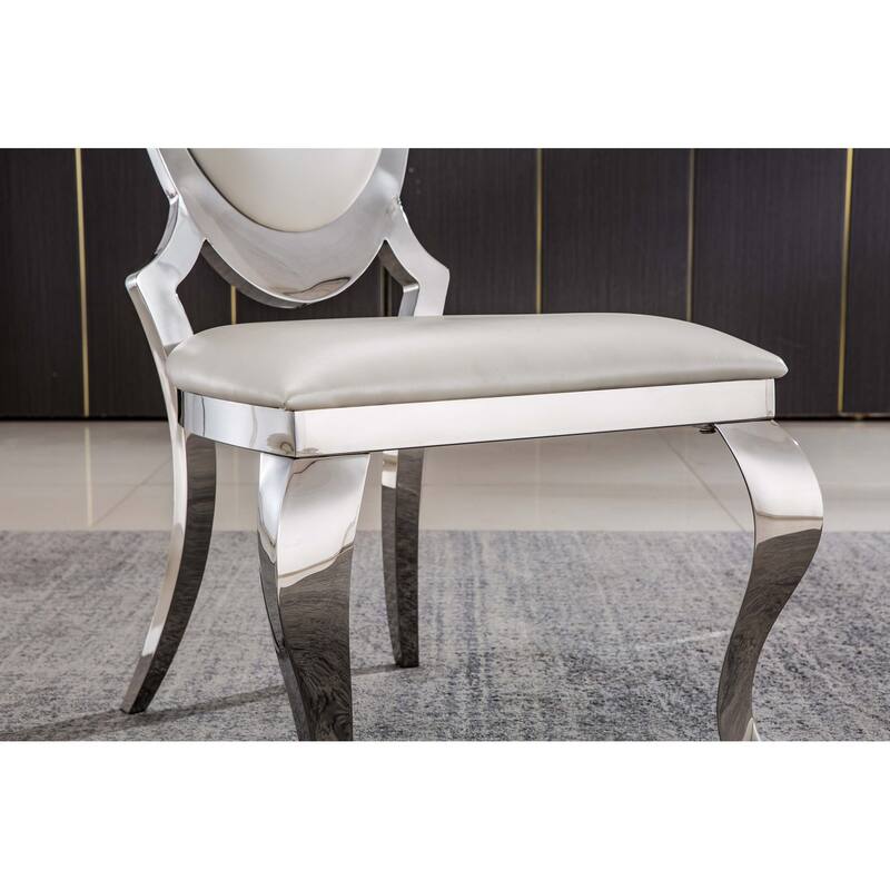 Leatherette Dining Chair With Oval Backrest Set Of 2