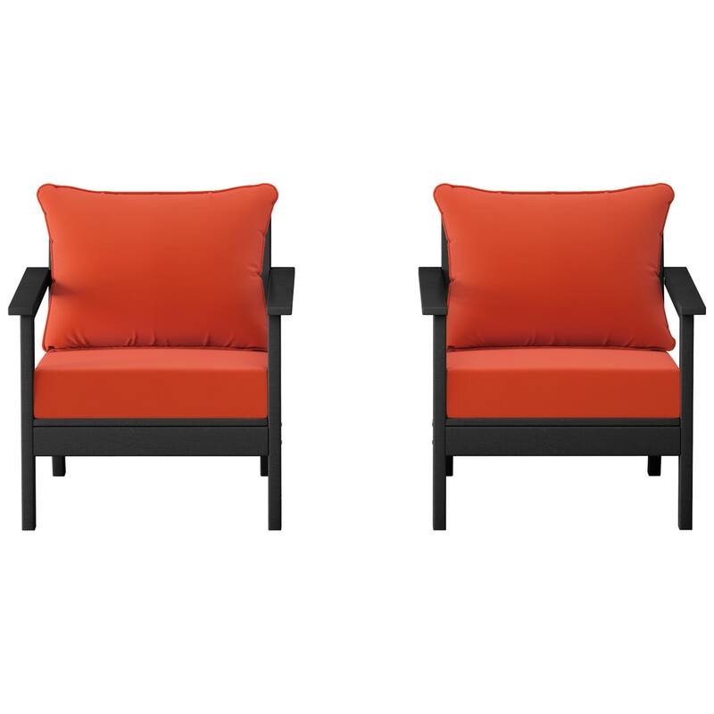 Birchwood All Weather HDPE Outdoor Patio Black Deep Seating Conversation Set With Cushions (2-Piece)