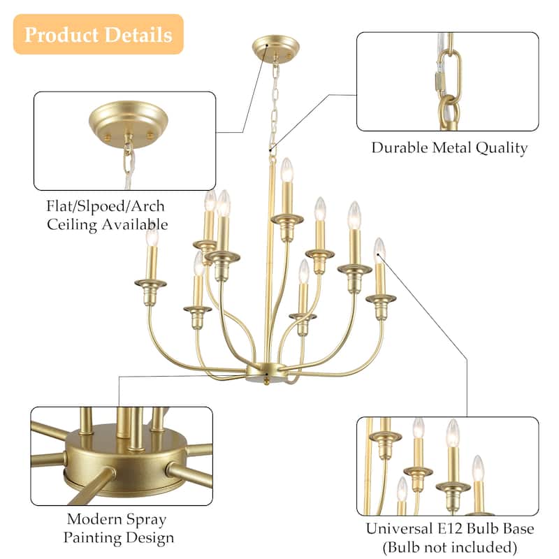 9-Light Candlestick Farmhouse Chandelier for Bedroom Living Room Staircase