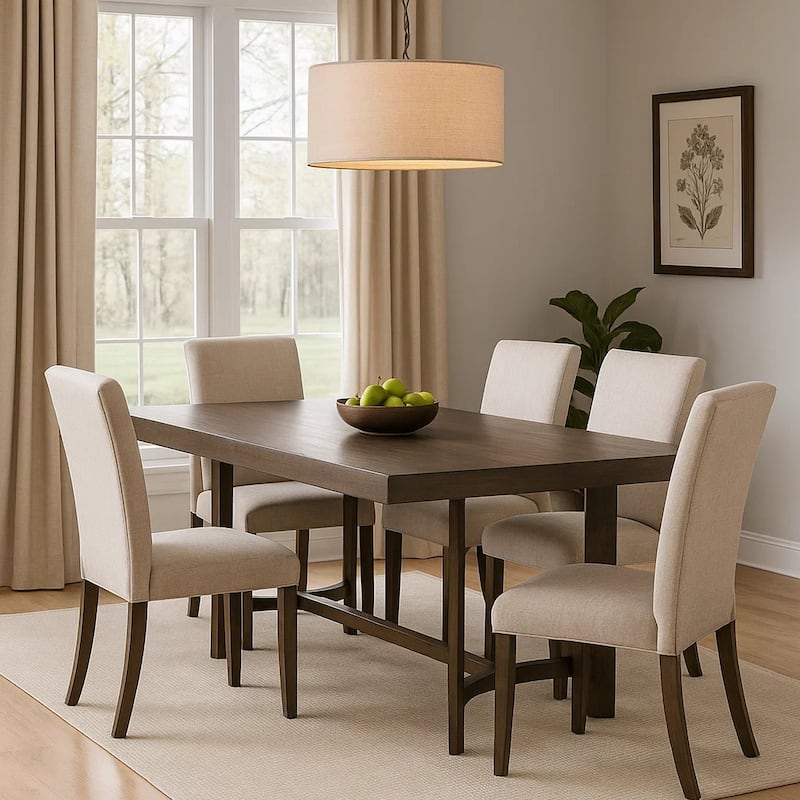 Dining Table with Rectangular Top and Curved Base, Brown