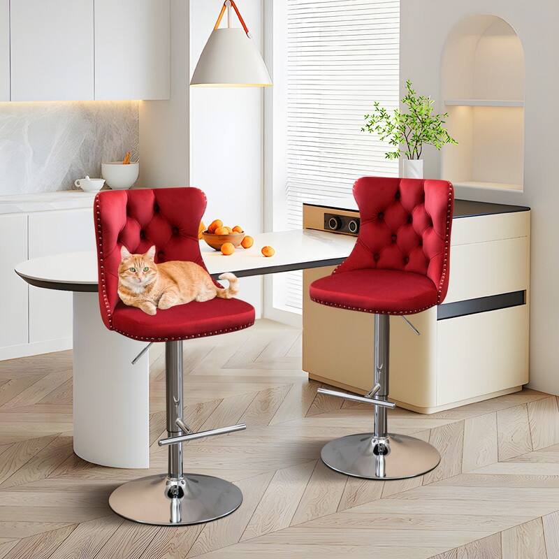 Swivel Foam Barstools Adjusatble Seat Set of 4 - Red