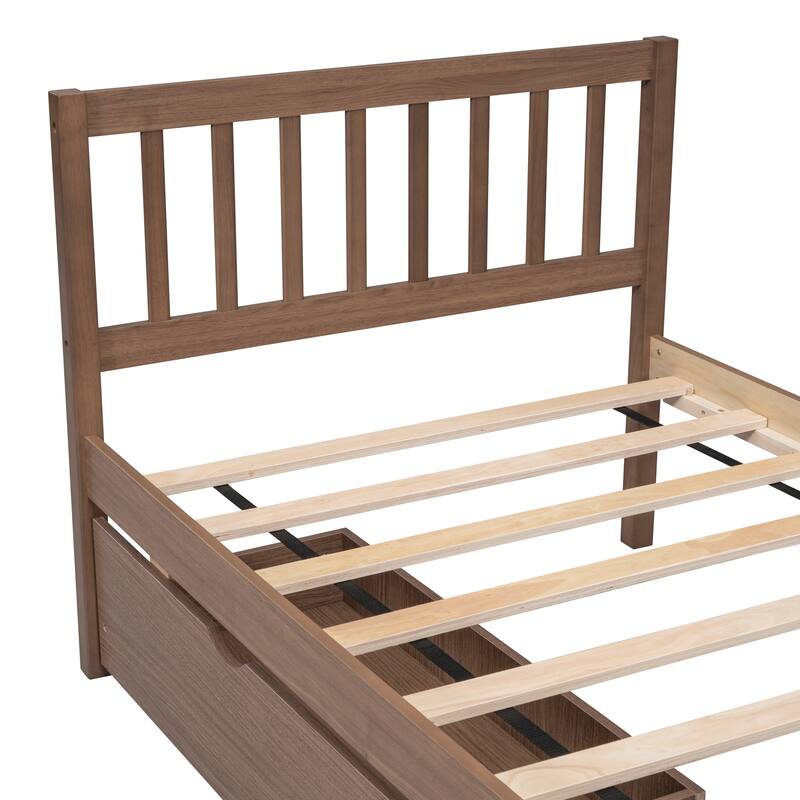 Twin Rubber Wood Platform Bed with 2 Drawers