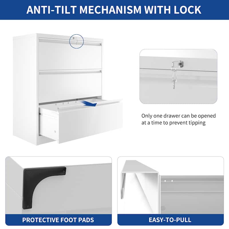 35"W 2/3/4-drawer Lateral Locking Steel File Cabinet for A4, Legal, Letter