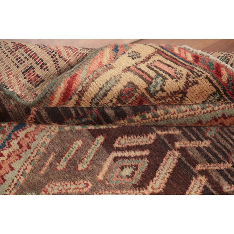 Hamedan Persian Vintage Runner Rug Handmade Brown Wool Carpet - 3'5"x 8'4"