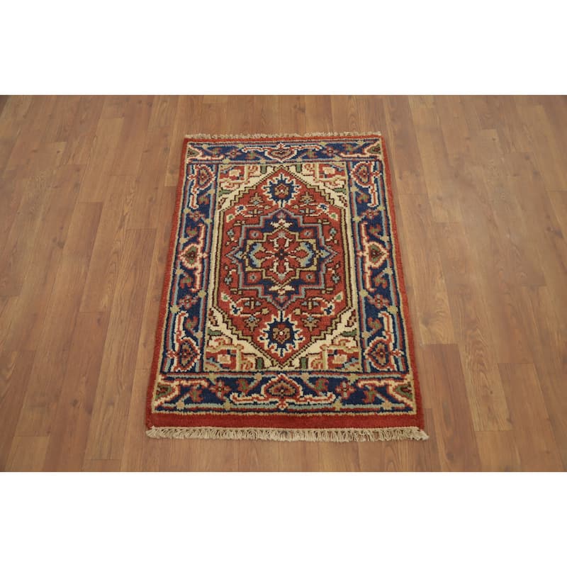 Hand Knotted Oriental 100% Wool Carpet Traditional Medallion Oranges & Rust Heriz (serapi) Area Rug - 3' 0'' X 2' 0''