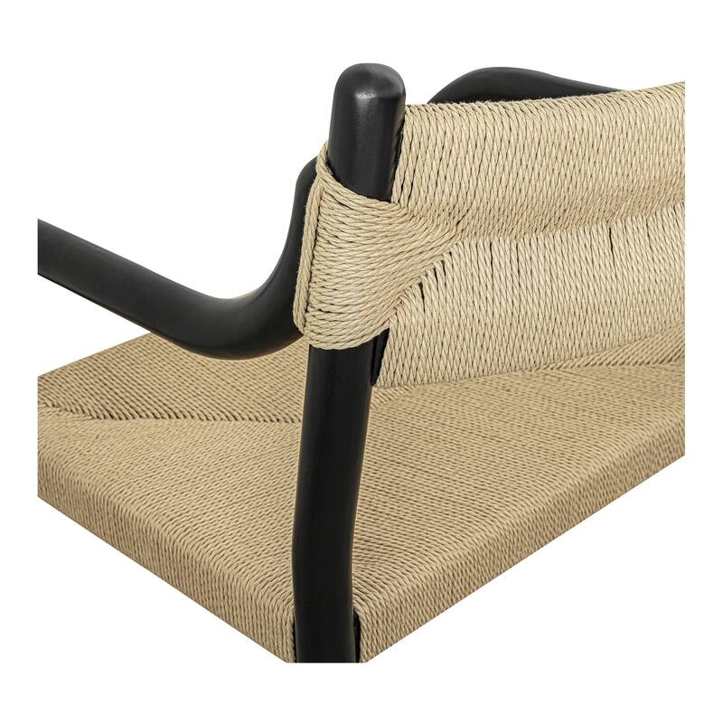 NADAAL STUDIOS Theren Dining Chair, Woven Paper Rope, Curved Arms, Solid Rubber Wood Frame, Black