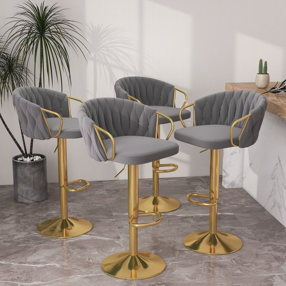 Set of 4 Adjustable Tufted Bar Stools with Backs