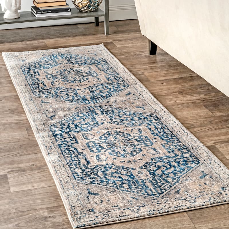 Nuloom Camila Faded Medallion Fringe Area Rug - 2' 6" x 8' - Grey - Runner