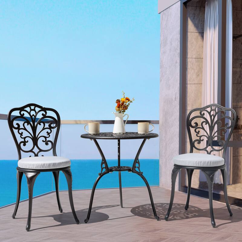 Outdoor 3-Piece Cast Aluminum Patio Set with Cushions and Umbrella Hole - 16.54*20.28*34.65 inch
