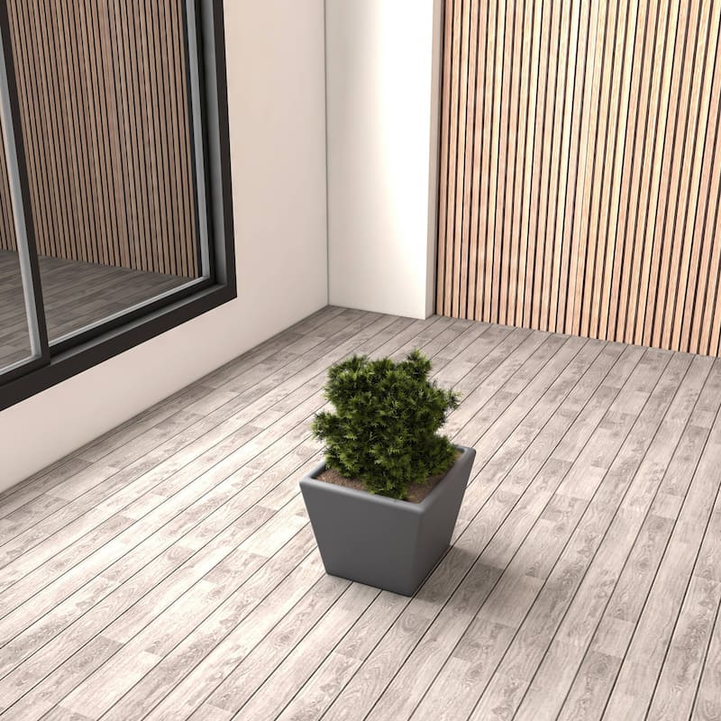 Blossom Fiberstone Tapered Square Planter, Modern Weather-Resistant Indoor/Outdoor Pot with Drainage by LeisureMod
