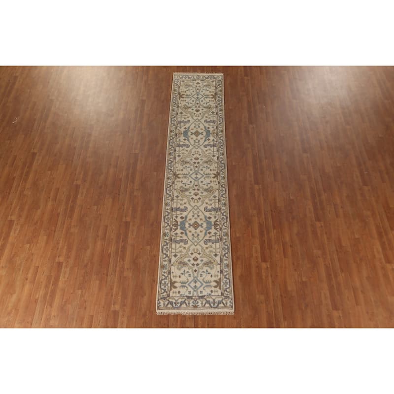 Beige / Ivory Oushak Oriental Runner Rug Handmade Wool Carpet - 2'6"x 11'8"