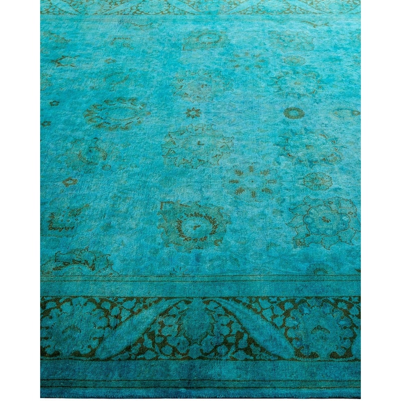 Overton Hand Knotted Wool Vintage Inspired Modern Contemporary Overdyed Blue Area Rug - 6' 0" x 9' 4"