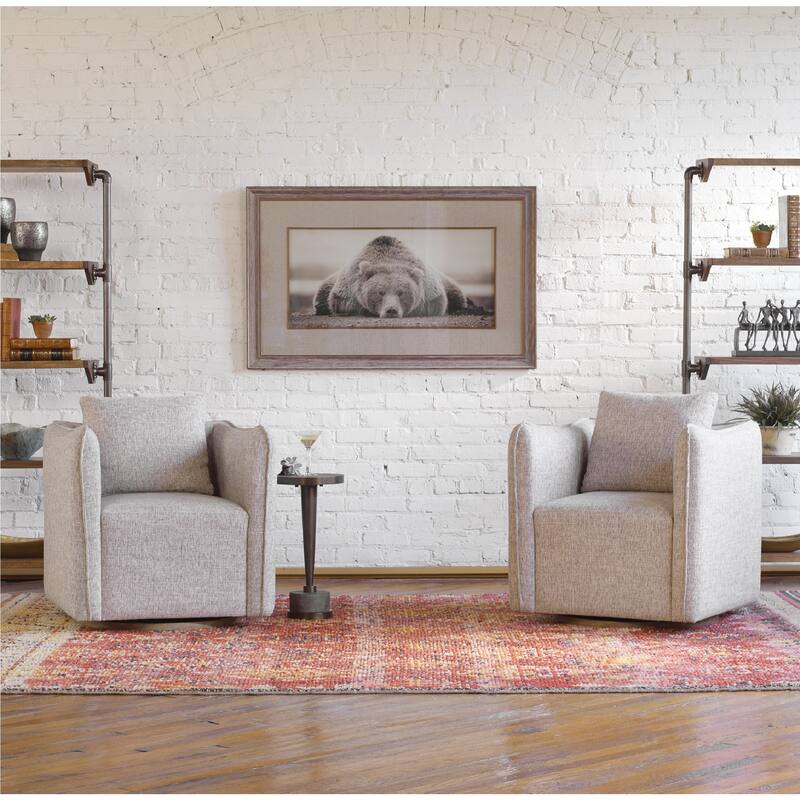 30" Corben Gray Swivel Arm Chair with Tailored Loose Back Pillow