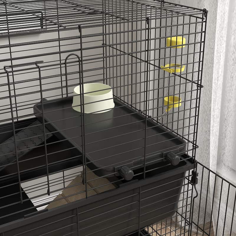PawHut Small Animal Cage with Playpen, Multi-level Pet Habitat Indoor for Guinea Pigs Hedgehogs Bunnies with Accessories