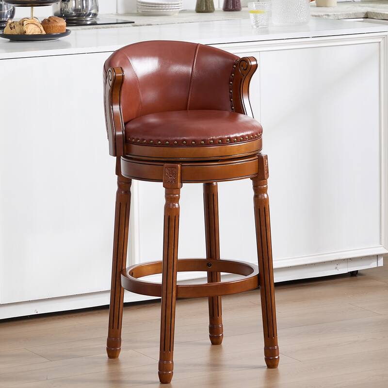 Cow top Leather Wooden Bar Stools, 360 Degree Swivel Bar Chair with Backs, Bar height Couner Height Barstools (1pc)