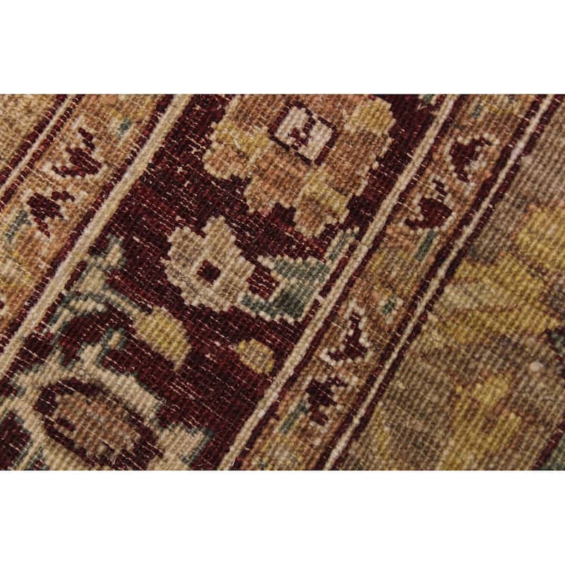Shabby Chic Ziegler Nikia Tan Red Hand-Knotted Wool Runner - 3'10" x 13'1"