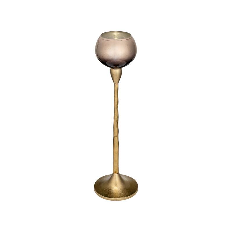 Glass Metal Stem Curved Globe Candle Holder