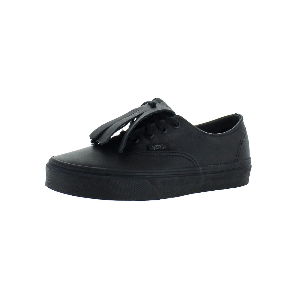 vans authentic black leather low-top womens sneaker