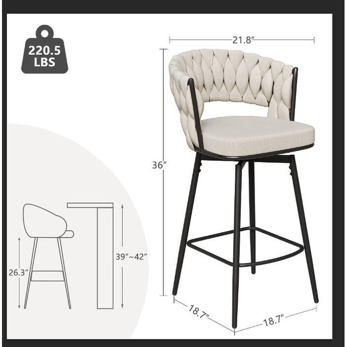 360° Swivel Bar Chairs set of 2, equipped with soft cushioned backrest counter stool, metal leg modern luxury kitchen chair