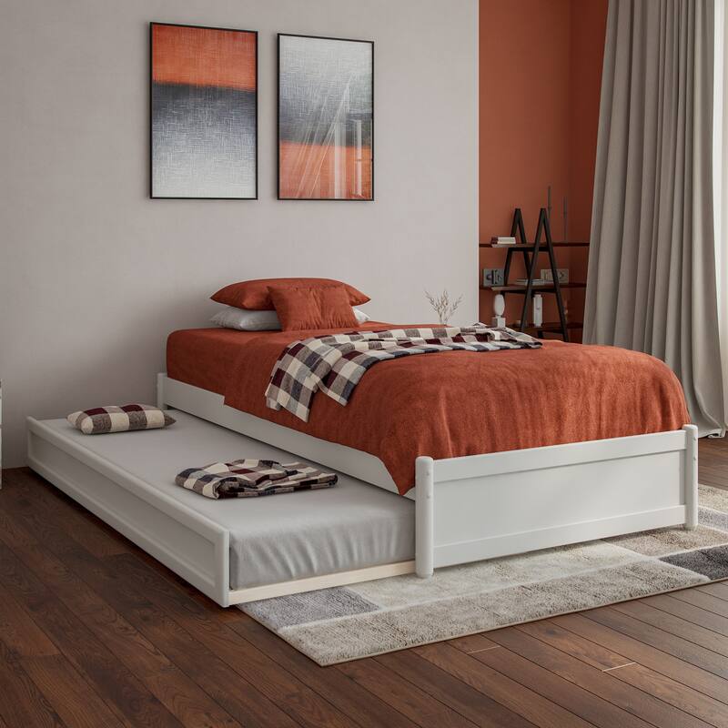 Barcelona Panel Platform Bed with Twin XL Trundle - White - Twin XL